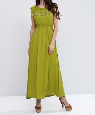  Fıstık Yeşili Gübür Detaylı Şile Bezi Elbise | Elb13485