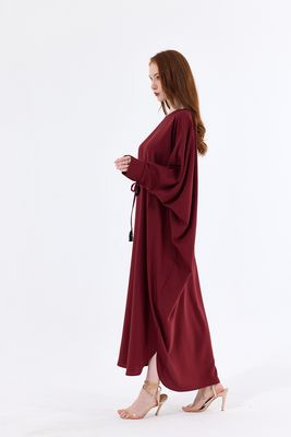  Sense Bordo Manşetli İp Püsküllü Viskon Kimono | KMN35008