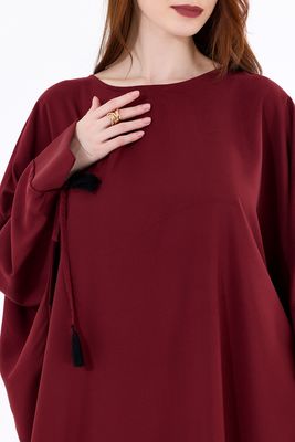  Sense Bordo Manşetli İp Püsküllü Viskon Kimono | KMN35008