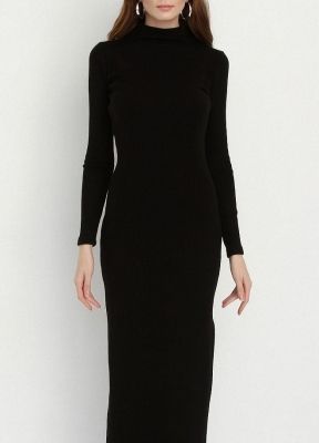  Sense Siyah Uzun Kollu Balikci Yaka Ribana Elbise | Elb14367