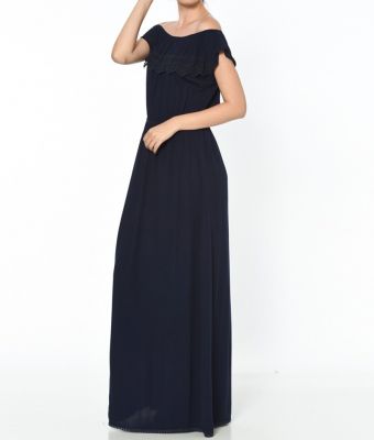  Lacıvert Gübür Detaylı Şile Bezi Elbise | Elb13485