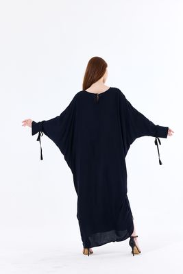  Sense Siyah Manşetli İp Püsküllü Viskon Kimono | KMN35008