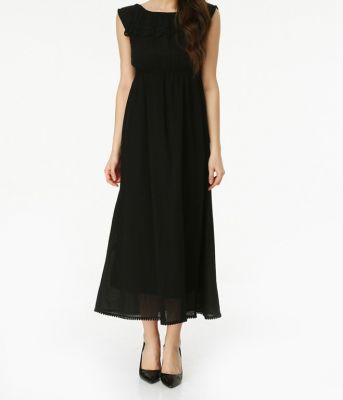  Siyah Gübür Detaylı Şile Bezi Elbise | Elb13485
