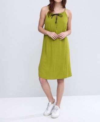  Fıstık Yeşili Önü Örgülü Bağcıklı Elbise | Elb13512
