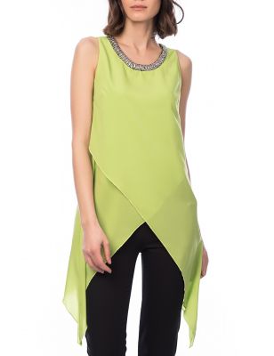  Fıstık Yeşili Boncuk Detaylı Krep Elbise | Elb13836