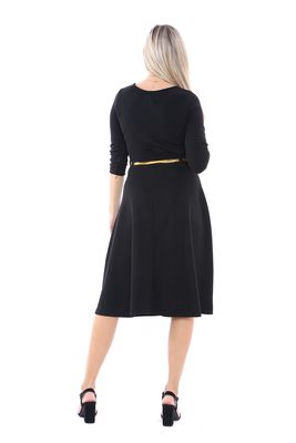  Sense Siyah Uzun Kol Belden Eklli Yaka Biye Elbise | Elb31495