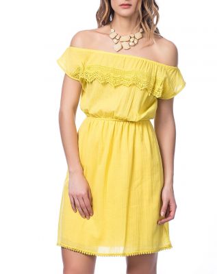  Sarı Yaka Ve Eteği Güpürlü Şile Bezi Elbise | Elb13484