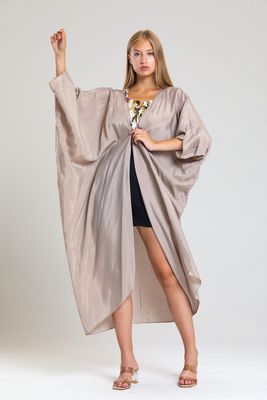  Sense Bej Saten Şifon Plaj Kimono | ELB33597