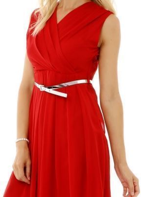  Sense Kırmızı Beli Kemerli Kruvaze Kolsuz Şifon Elbise | Elb13970