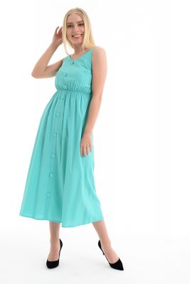  Su Yeşili Yeşil ön düğmeli kroşetalı ayarlı elbise | Elb31554