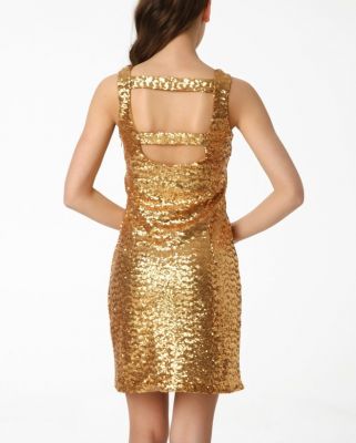  Gold Arkası Bantlı Kolsuz Pulpayet Elbise | Elb13781
