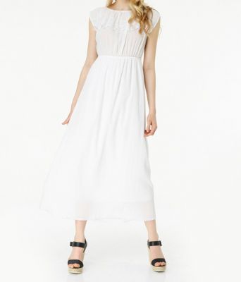 Beyaz Gübür Detaylı Şile Bezi Elbise | Elb13485
