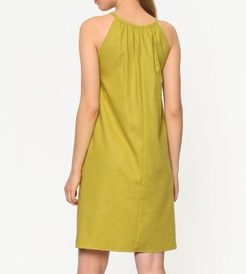  Fıstık Yeşili Yakası Biyeli Elbise | Elb12865