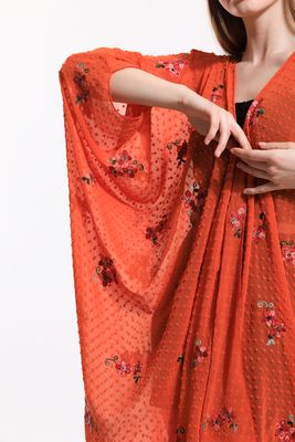  Sense Nakışlı Oranj Şifon Plaj Kimono | ELB33597