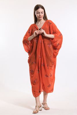  Sense Nakışlı Oranj Şifon Plaj Kimono | ELB33597