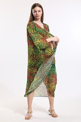  Sense Yeşil Leopar Şifon Plaj Kimono | ELB33597