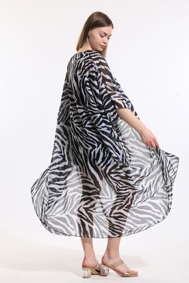  Sense Zebra Siyah Beyaz Şifon Plaj Kimono | ELB33597