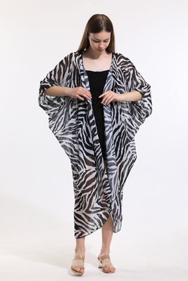  Sense Zebra Siyah Beyaz Şifon Plaj Kimono | ELB33597